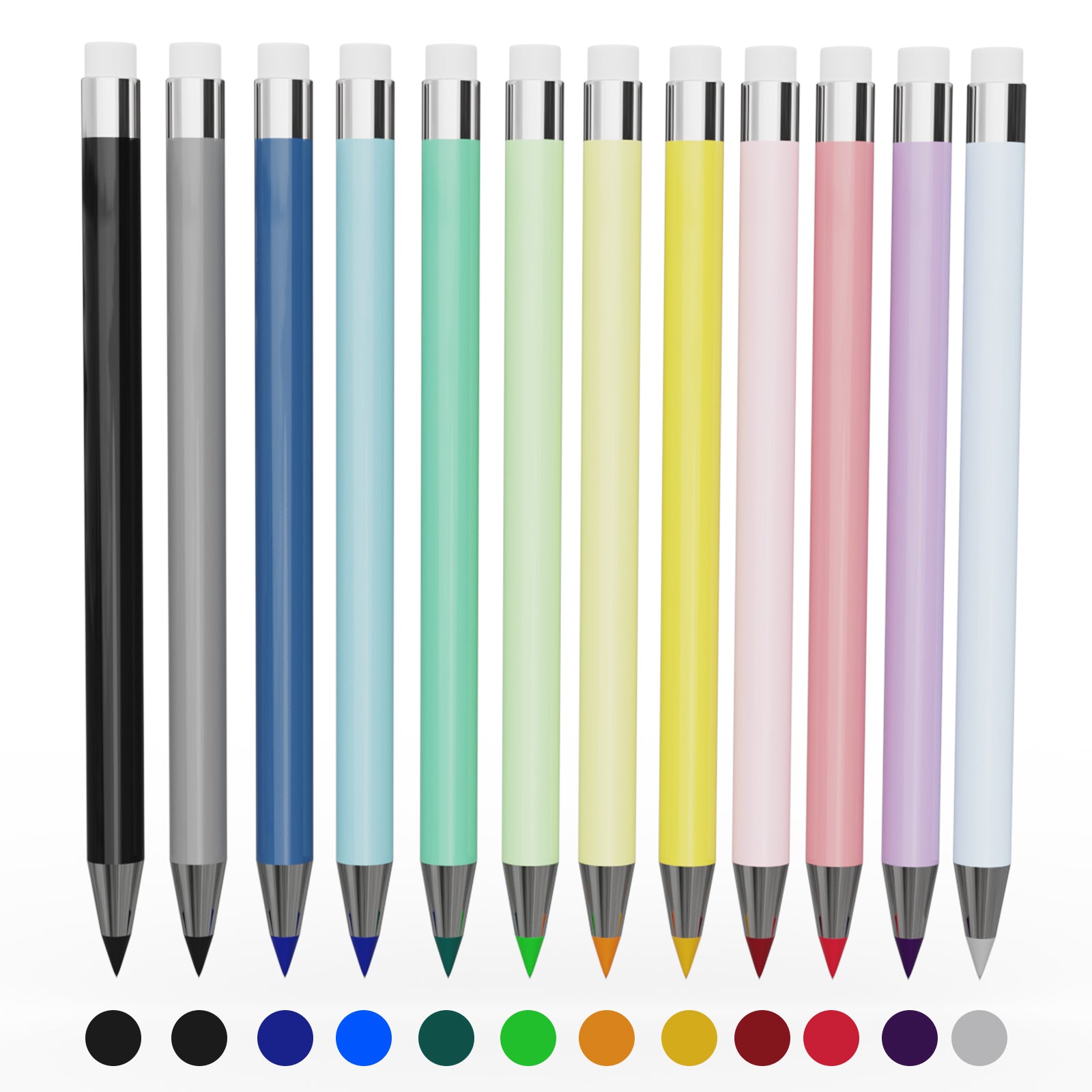 Rarler Eternal Pencil Set No Sharpening Replaceable Lead Long Writing Tip Protector 12 Pcs Multi-Scenario Creative Art Supplies for Students & Professionals