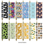 Rarler 12 Blank Click Ballpoint Pens with Blue Transparent Mesh Pencil Case, 12 Theme Stickers for DIY, Gold Tip and Cap, School Office Stationery Supplies (12 Pack)