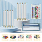 Rarler 12 Blank Click Ballpoint Pens with Blue Transparent Mesh Pencil Case, 12 Theme Stickers for DIY, Gold Tip and Cap, School Office Stationery Supplies (12 Pack)