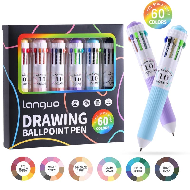 Multi-color ballpoint pen set, 10-in-1 multi-color drawing retractable ballpoint pen, 0.8mm colored ballpoint pens suitable for office and school supplies