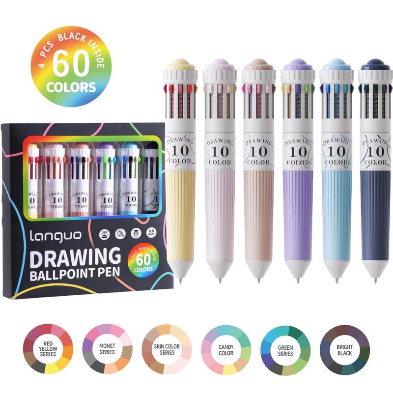 Multi-color ballpoint pen set, 10-in-1 multi-color drawing retractable ballpoint pen, 0.8mm colored ballpoint pens suitable for office and school supplies