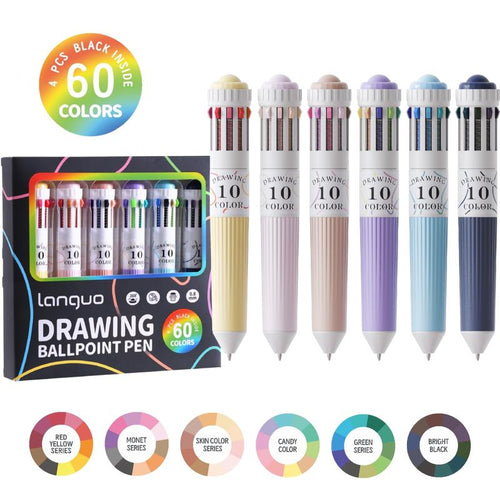 Multi-color ballpoint pen set, 10-in-1 multi-color drawing retractable ballpoint pen, 0.8mm colored ballpoint pens suitable for office and school supplies