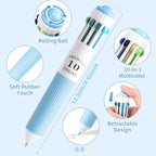 Multi-color ballpoint pen set, 10-in-1 multi-color drawing retractable ballpoint pen, 0.8mm colored ballpoint pens suitable for office and school supplies