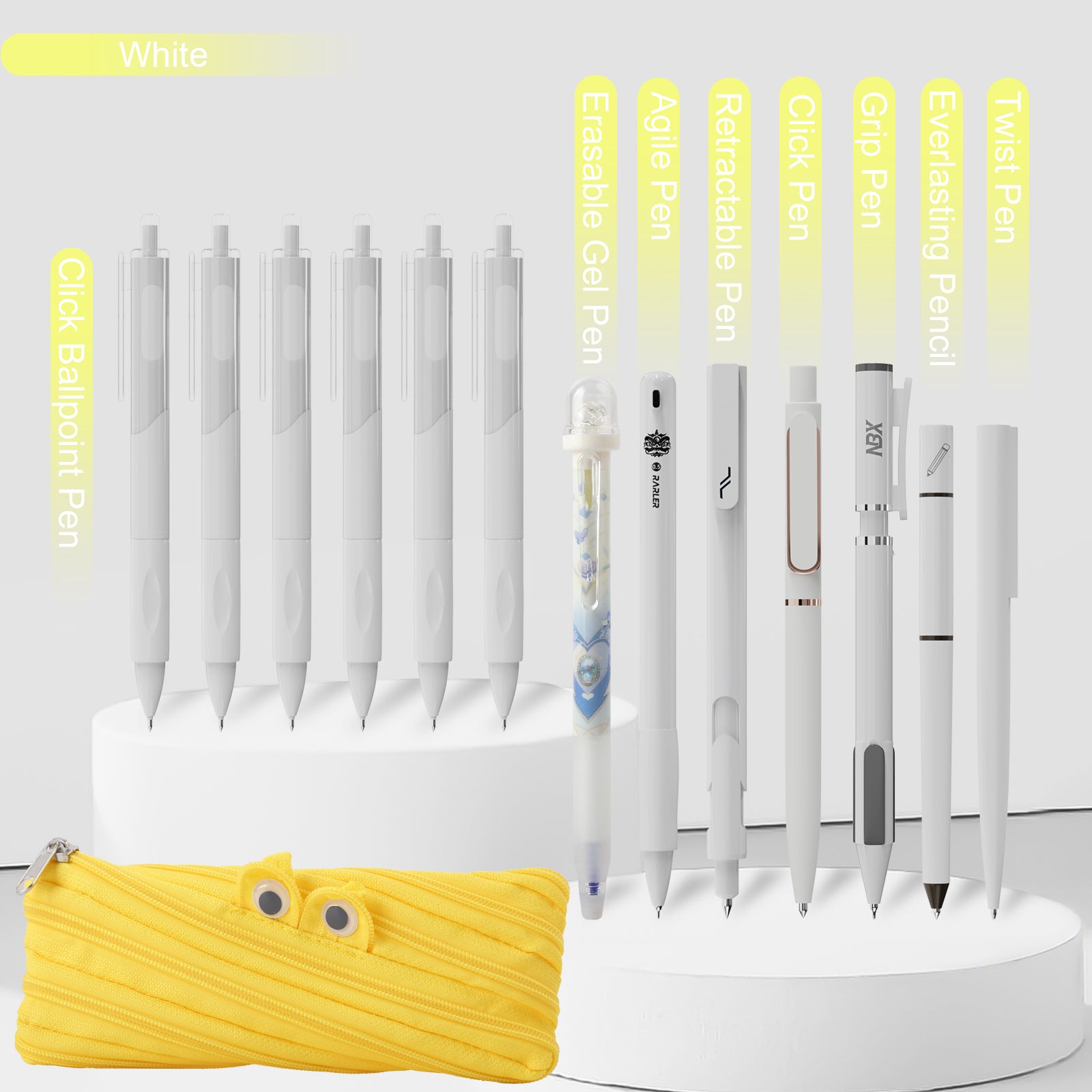 Rarler 13 PCS Smart Pen School Supplies with Moster Pencil Case, 1 Twist Pen, 1 Everlasting Pencil, 1 Grip Pen, 1 Click Pen, 1 Retractable Pen, 1 Agile Pen, 1 Erasable Gel Pen, 6 Click Ballpoint Pens 0.5mm Student Essentials infinity pen