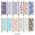 Rarler 12 Blank Click Ballpoint Pens with Blue Transparent Mesh Pencil Case, 12 Theme Stickers for DIY, Gold Tip and Cap, School Office Stationery Supplies (12 Pack)