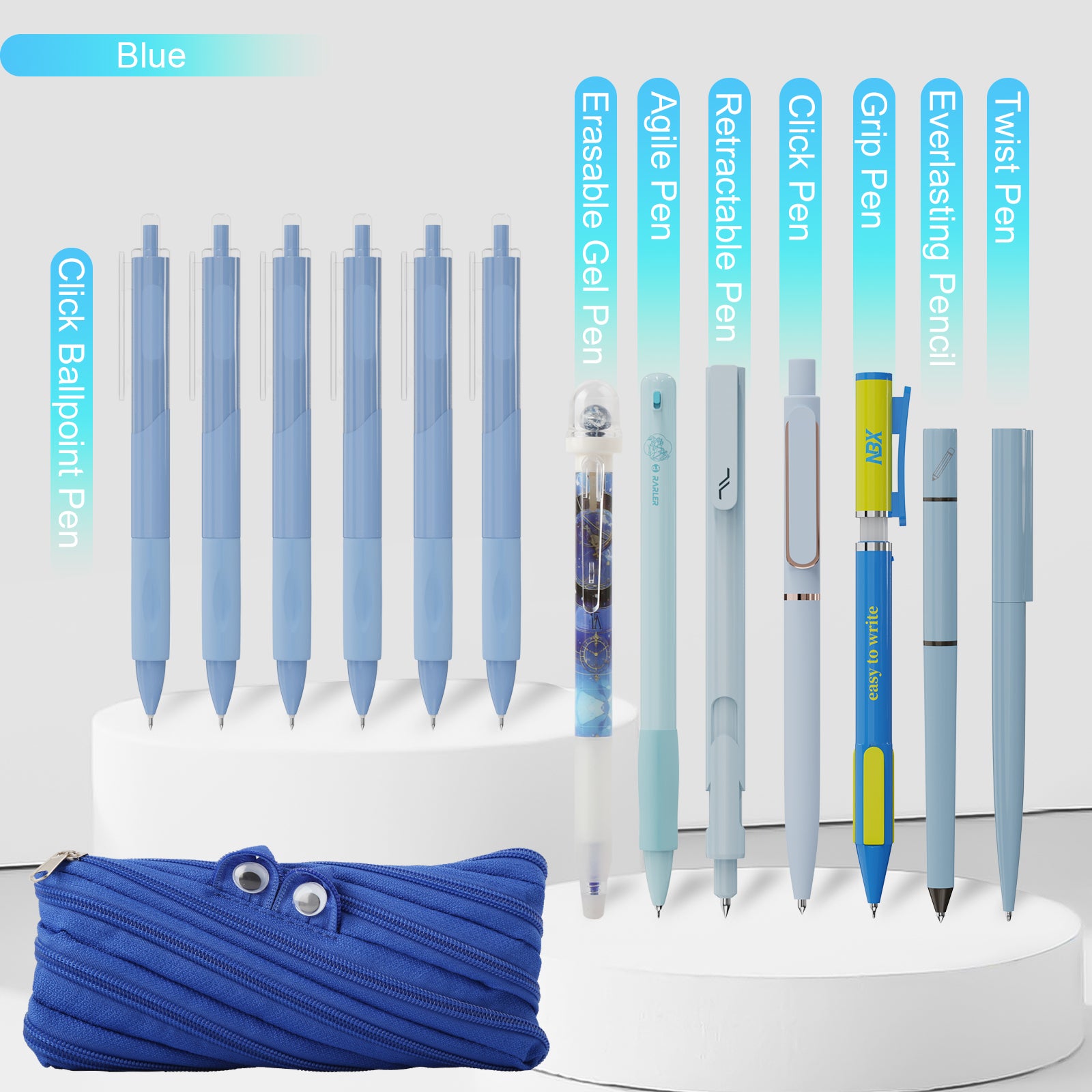 Rarler 13 PCS Smart Pen School Supplies with Moster Pencil Case, 1 Twist Pen, 1 Everlasting Pencil, 1 Grip Pen, 1 Click Pen, 1 Retractable Pen, 1 Agile Pen, 1 Erasable Gel Pen, 6 Click Ballpoint Pens 0.5mm Student Essentials infinity pen