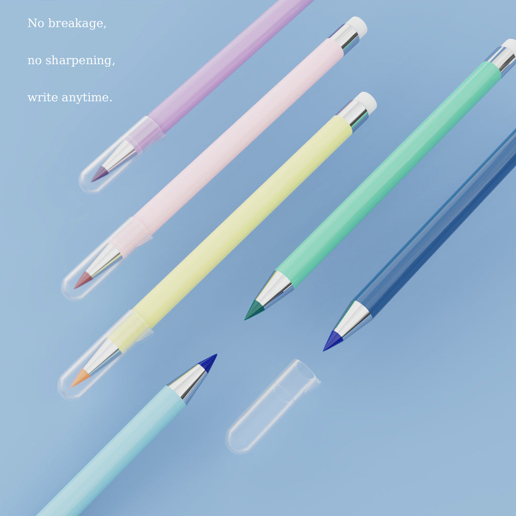 Rarler Eternal Pencil Set No Sharpening Replaceable Lead Long Writing Tip Protector 12 Pcs Multi-Scenario Creative Art Supplies for Students & Professionals