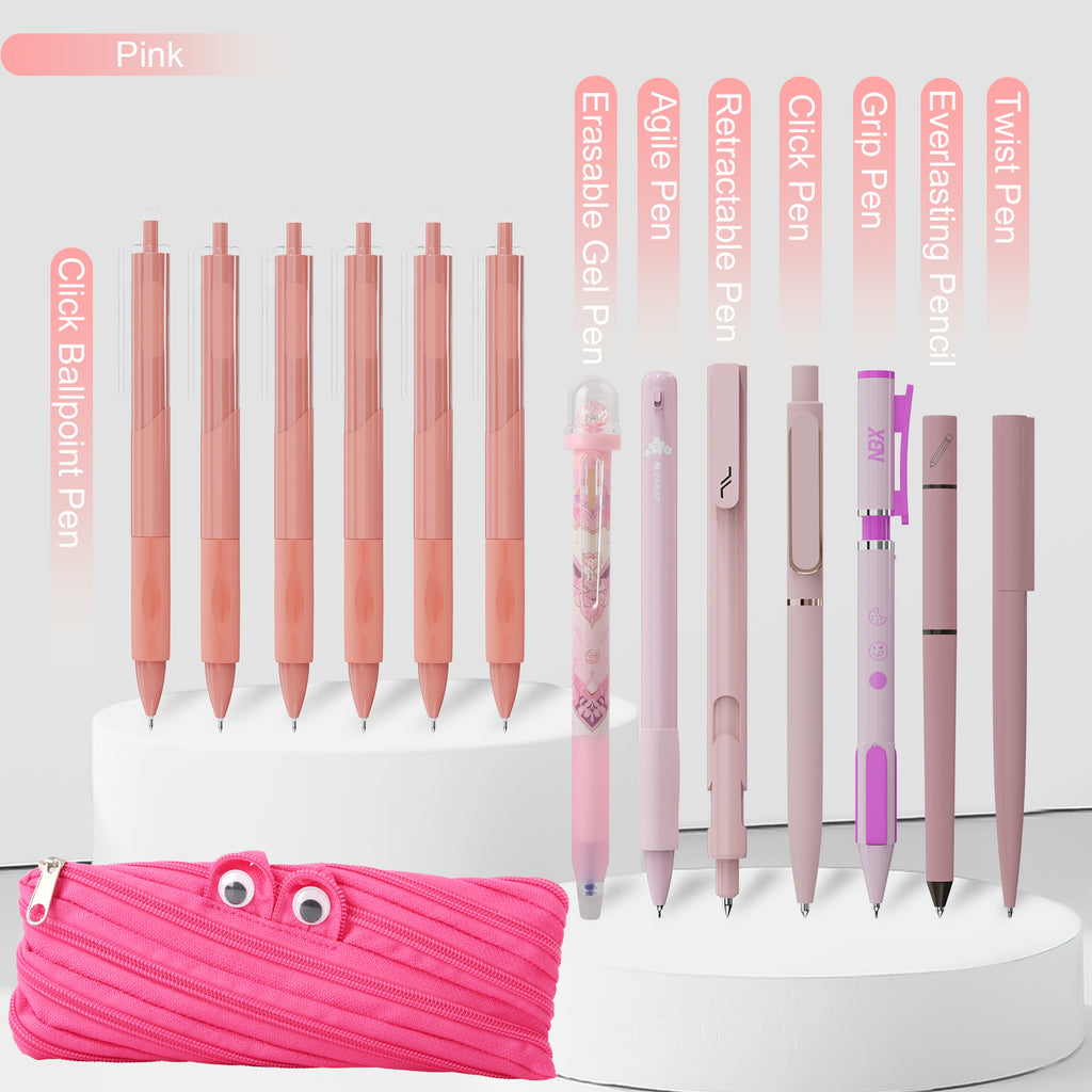 Rarler 13 PCS Smart Pen School Supplies with Moster Pencil Case, 1 Twist Pen, 1 Everlasting Pencil, 1 Grip Pen, 1 Click Pen, 1 Retractable Pen, 1 Agile Pen, 1 Erasable Gel Pen, 6 Click Ballpoint Pens 0.5mm Student Essentials infinity pen