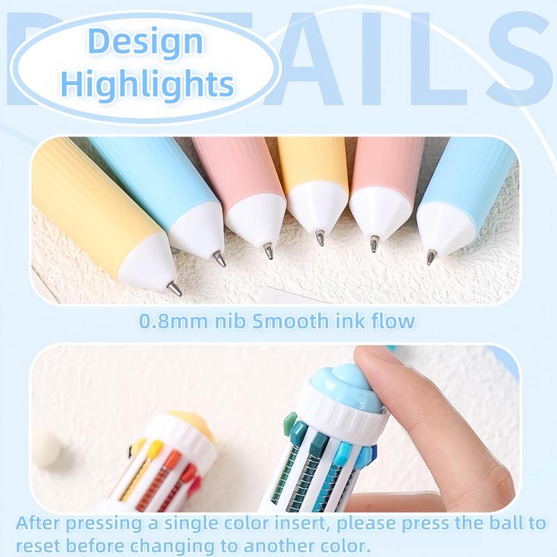 Multi-color ballpoint pen set, 10-in-1 multi-color drawing retractable ballpoint pen, 0.8mm colored ballpoint pens suitable for office and school supplies