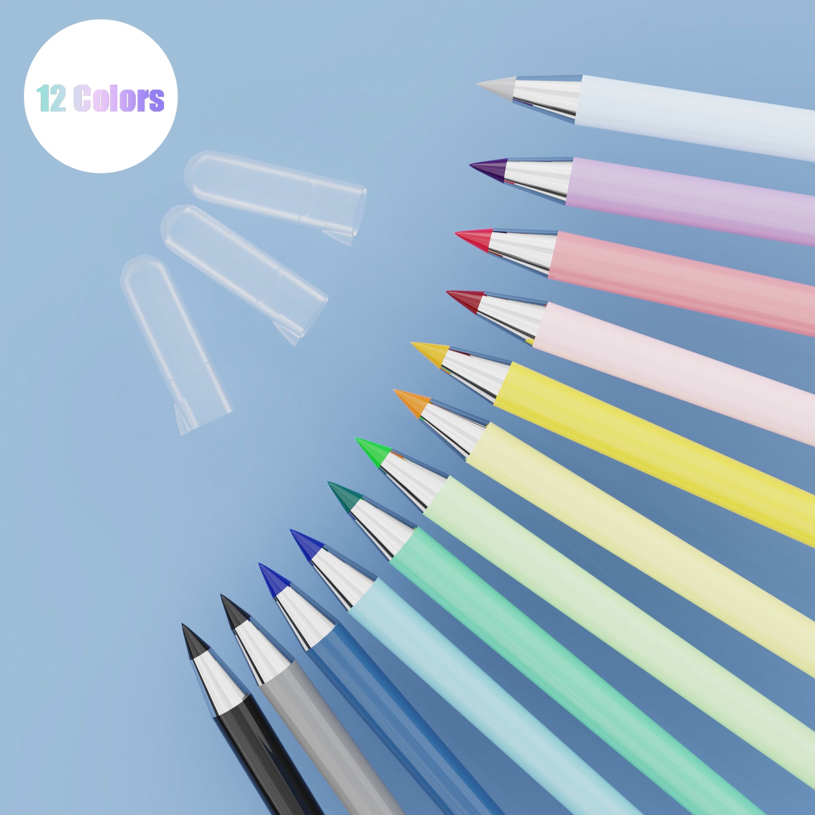 Rarler Eternal Pencil Set No Sharpening Replaceable Lead Long Writing Tip Protector 12 Pcs Multi-Scenario Creative Art Supplies for Students & Professionals