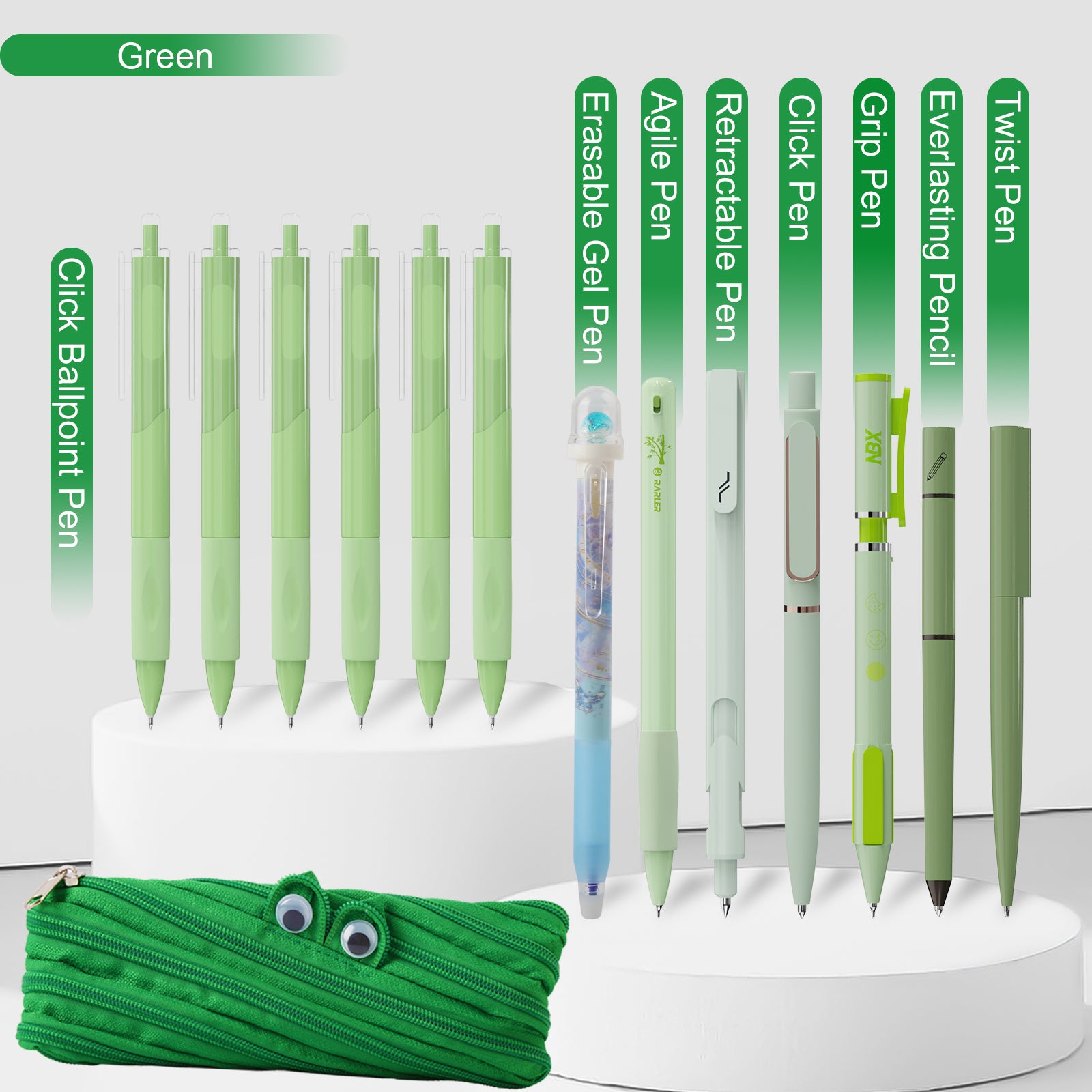 Rarler 13 PCS Smart Pen School Supplies with Moster Pencil Case, 1 Twist Pen, 1 Everlasting Pencil, 1 Grip Pen, 1 Click Pen, 1 Retractable Pen, 1 Agile Pen, 1 Erasable Gel Pen, 6 Click Ballpoint Pens 0.5mm Student Essentials infinity pen