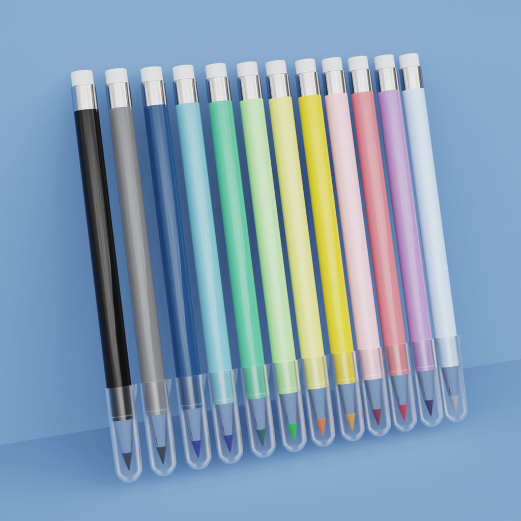 Rarler Eternal Pencil Set No Sharpening Replaceable Lead Long Writing Tip Protector 12 Pcs Multi-Scenario Creative Art Supplies for Students & Professionals