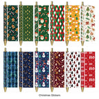 Rarler 12 Blank Click Ballpoint Pens with Blue Transparent Mesh Pencil Case, 12 Theme Stickers for DIY, Gold Tip and Cap, School Office Stationery Supplies (12 Pack)