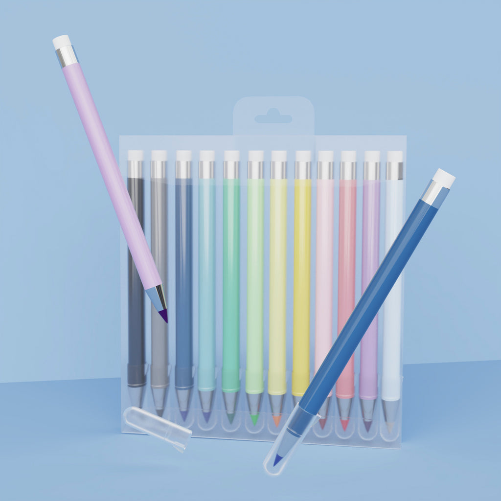 Rarler Eternal Pencil Set No Sharpening Replaceable Lead Long Writing Tip Protector 12 Pcs Multi-Scenario Creative Art Supplies for Students & Professionals