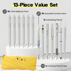 Rarler 13 PCS Smart Pen School Supplies with Moster Pencil Case, 1 Twist Pen, 1 Everlasting Pencil, 1 Grip Pen, 1 Click Pen, 1 Retractable Pen, 1 Agile Pen, 1 Erasable Gel Pen, 6 Click Ballpoint Pens 0.5mm Student Essentials infinity pen