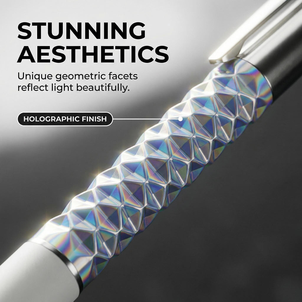 One-Click Deformable Pen, Geometric Shape-Shifting Pen - 6 Pack ( 2 Black, 2 Silver, 2 Gold) | Press to Form Diamond Crinkle Design | Multi-Functional Creative Gift for Writing, Drawing & Stress Relief