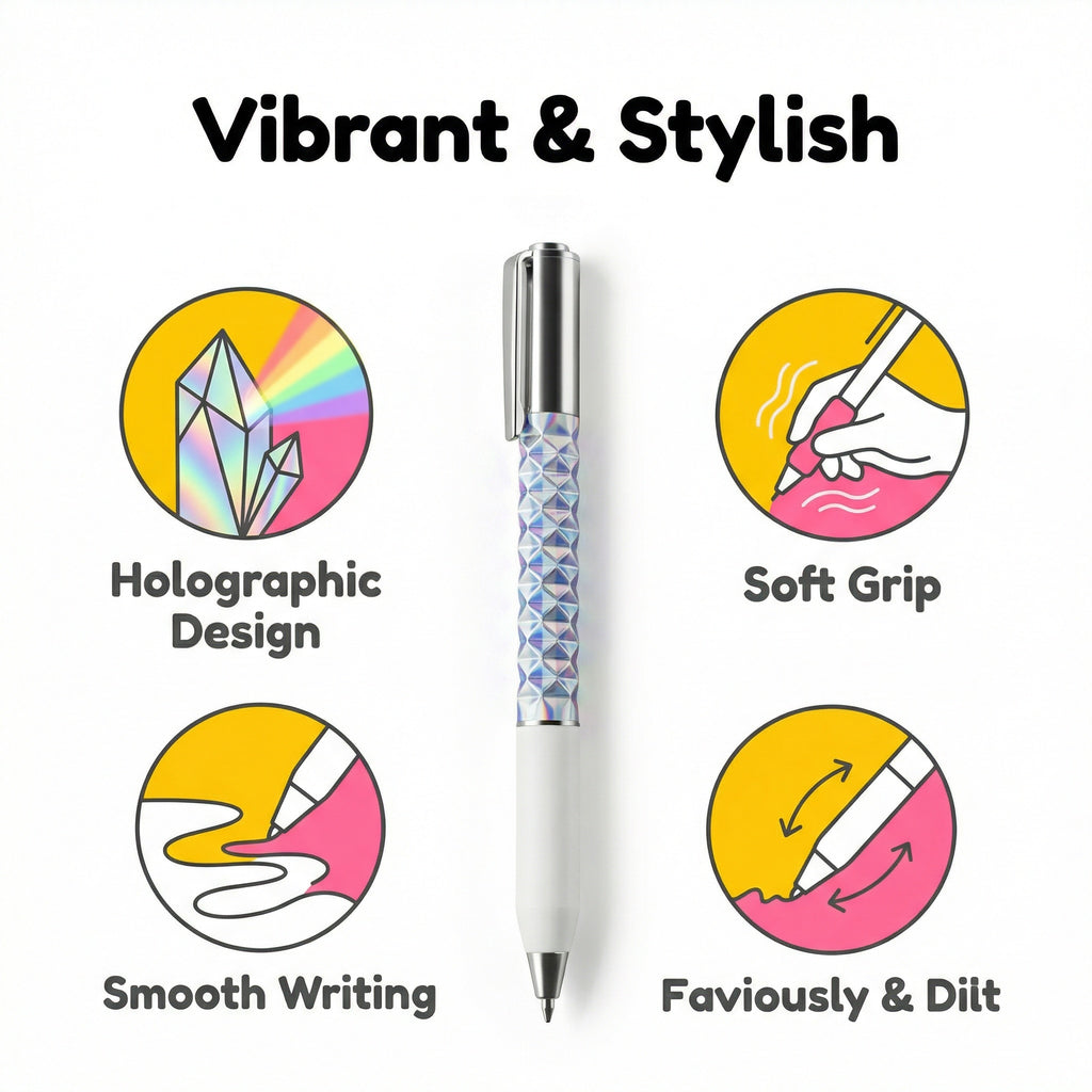 One-Click Deformable Pen, Geometric Shape-Shifting Pen - 6 Pack ( 2 Black, 2 Silver, 2 Gold) | Press to Form Diamond Crinkle Design | Multi-Functional Creative Gift for Writing, Drawing & Stress Relief