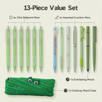 Rarler 13 PCS Smart Pen School Supplies with Moster Pencil Case, 1 Twist Pen, 1 Everlasting Pencil, 1 Grip Pen, 1 Click Pen, 1 Retractable Pen, 1 Agile Pen, 1 Erasable Gel Pen, 6 Click Ballpoint Pens 0.5mm Student Essentials infinity pen