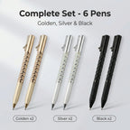 One-Click Deformable Pen, Geometric Shape-Shifting Pen - 6 Pack ( 2 Black, 2 Silver, 2 Gold) | Press to Form Diamond Crinkle Design | Multi-Functional Creative Gift for Writing, Drawing & Stress Relief