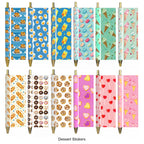 Rarler 12 Blank Click Ballpoint Pens with Blue Transparent Mesh Pencil Case, 12 Theme Stickers for DIY, Gold Tip and Cap, School Office Stationery Supplies (12 Pack)