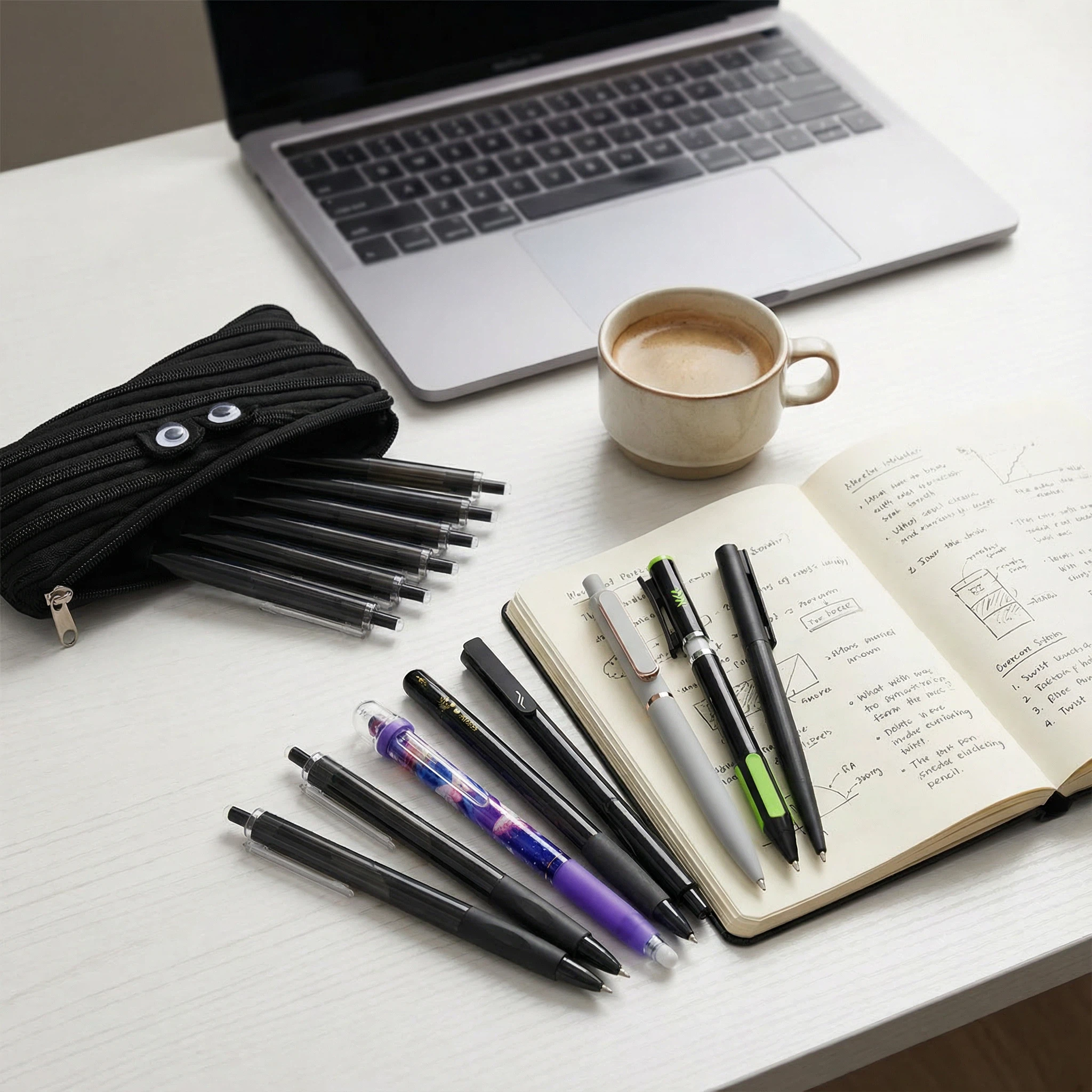 Rarler 13 PCS Smart Pen School Supplies with Moster Pencil Case, 1 Twist Pen, 1 Everlasting Pencil, 1 Grip Pen, 1 Click Pen, 1 Retractable Pen, 1 Agile Pen, 1 Erasable Gel Pen, 6 Click Ballpoint Pens 0.5mm Student Essentials infinity pen