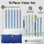 Rarler 13 PCS Smart Pen School Supplies with Moster Pencil Case, 1 Twist Pen, 1 Everlasting Pencil, 1 Grip Pen, 1 Click Pen, 1 Retractable Pen, 1 Agile Pen, 1 Erasable Gel Pen, 6 Click Ballpoint Pens 0.5mm Student Essentials infinity pen