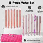 Rarler 13 PCS Smart Pen School Supplies with Moster Pencil Case, 1 Twist Pen, 1 Everlasting Pencil, 1 Grip Pen, 1 Click Pen, 1 Retractable Pen, 1 Agile Pen, 1 Erasable Gel Pen, 6 Click Ballpoint Pens 0.5mm Student Essentials infinity pen