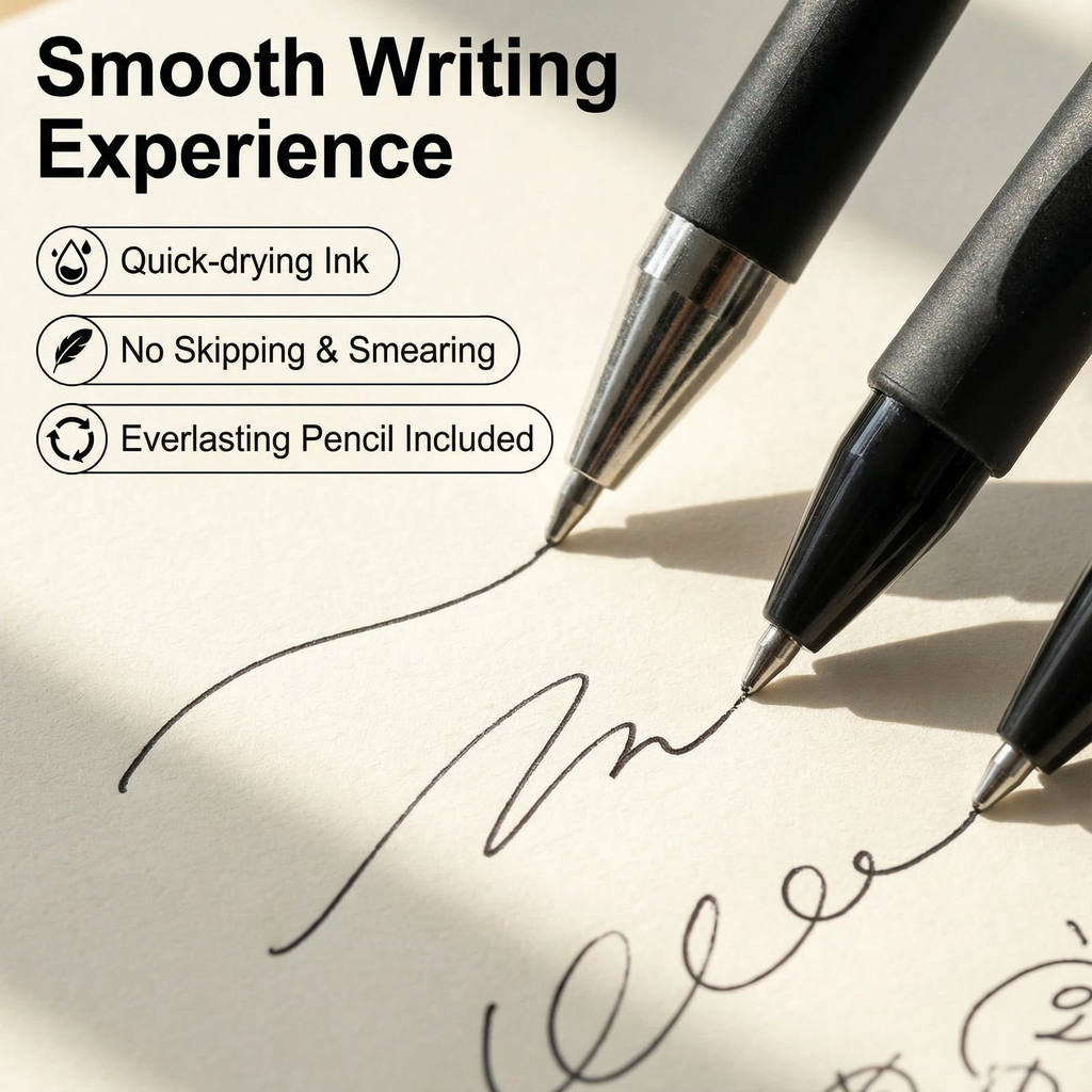 Rarler 13 PCS Smart Pen School Supplies with Moster Pencil Case, 1 Twist Pen, 1 Everlasting Pencil, 1 Grip Pen, 1 Click Pen, 1 Retractable Pen, 1 Agile Pen, 1 Erasable Gel Pen, 6 Click Ballpoint Pens 0.5mm Student Essentials infinity pen