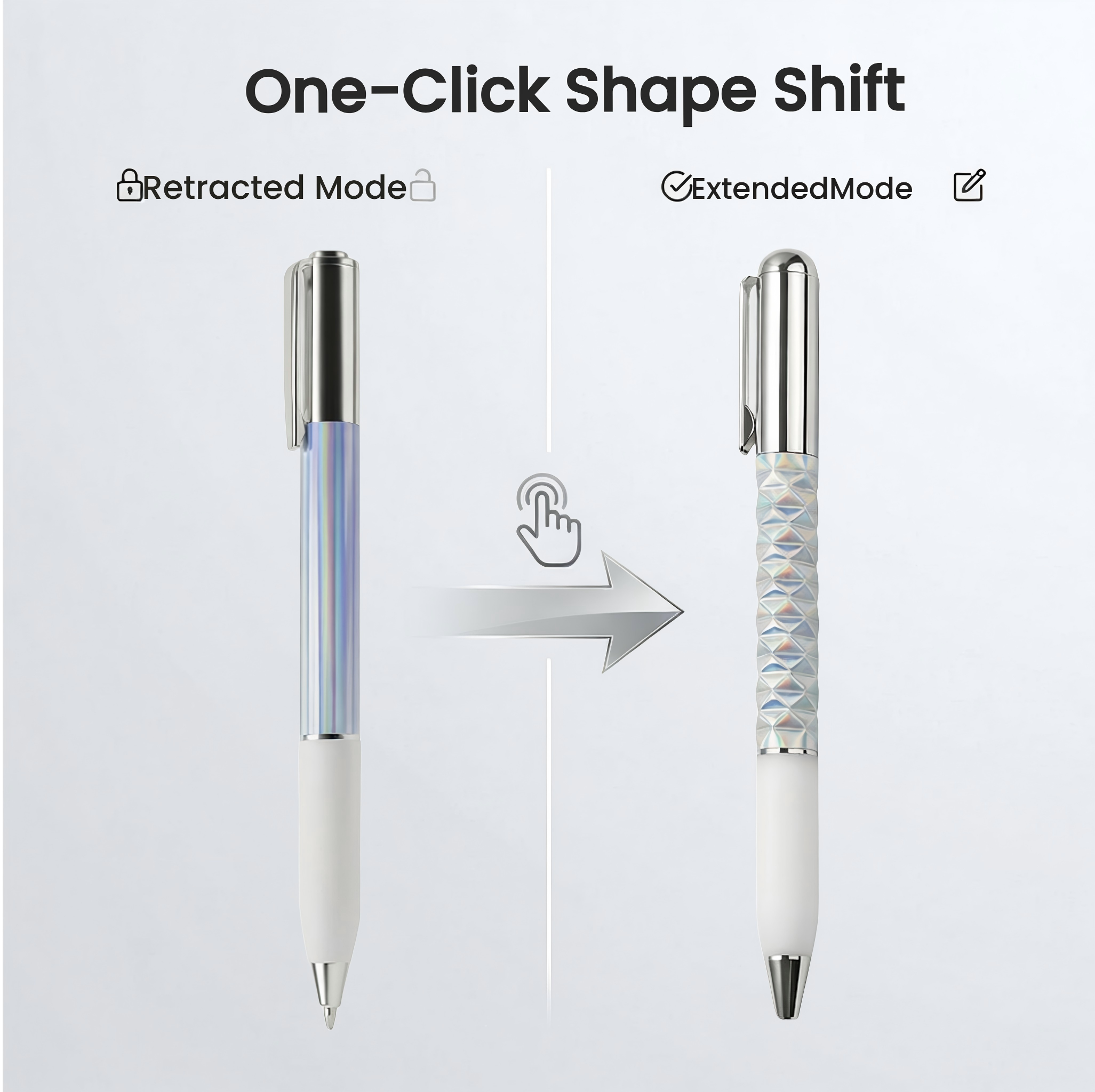 One-Click Deformable Pen, Geometric Shape-Shifting Pen - 6 Pack ( 2 Black, 2 Silver, 2 Gold) | Press to Form Diamond Crinkle Design | Multi-Functional Creative Gift for Writing, Drawing & Stress Relief