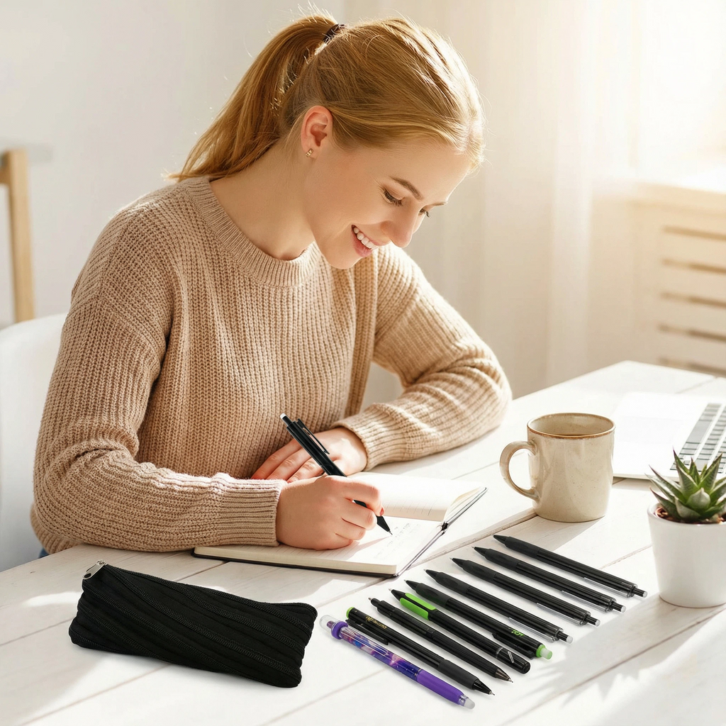 Rarler 13 PCS Smart Pen School Supplies with Moster Pencil Case, 1 Twist Pen, 1 Everlasting Pencil, 1 Grip Pen, 1 Click Pen, 1 Retractable Pen, 1 Agile Pen, 1 Erasable Gel Pen, 6 Click Ballpoint Pens 0.5mm Student Essentials infinity pen