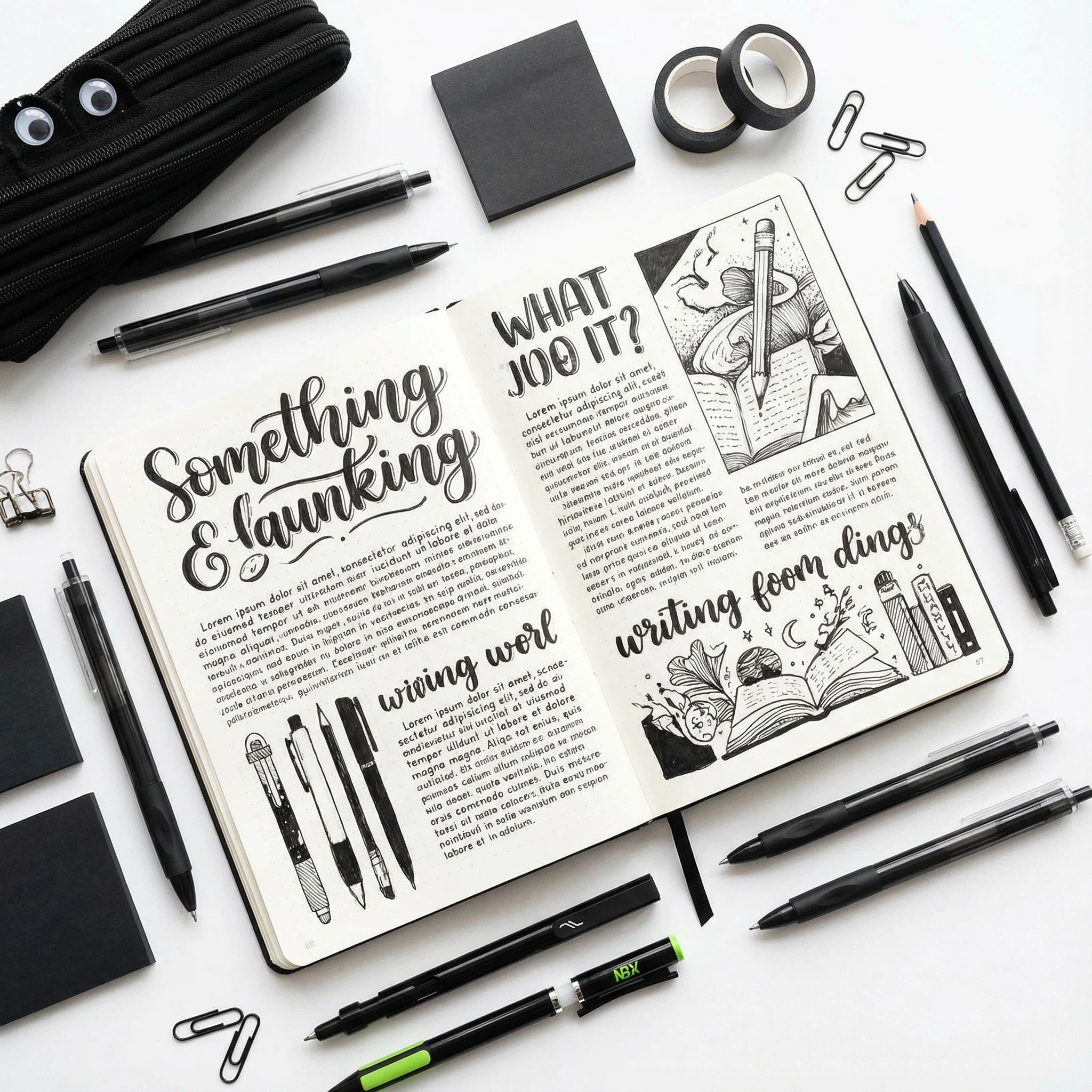 Rarler 13 PCS Smart Pen School Supplies with Moster Pencil Case, 1 Twist Pen, 1 Everlasting Pencil, 1 Grip Pen, 1 Click Pen, 1 Retractable Pen, 1 Agile Pen, 1 Erasable Gel Pen, 6 Click Ballpoint Pens 0.5mm Student Essentials infinity pen